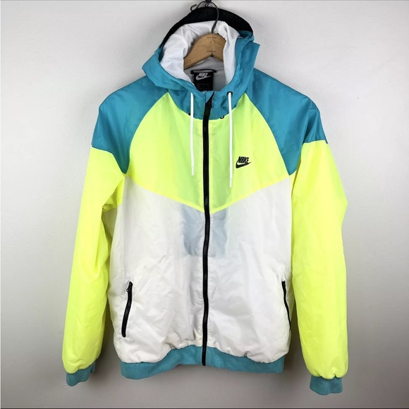 Nike Other - Nike Sportswear Windrunner Neon Blue White Hooded Nylon Jacket Men’s XL